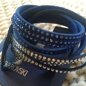 Swarovski Blue and Clear Crystal Suede Leather Wrap Bracelet New w/ Box